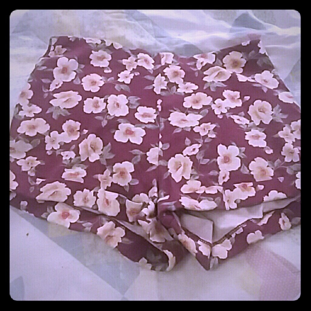 Red floral high waisted shorts